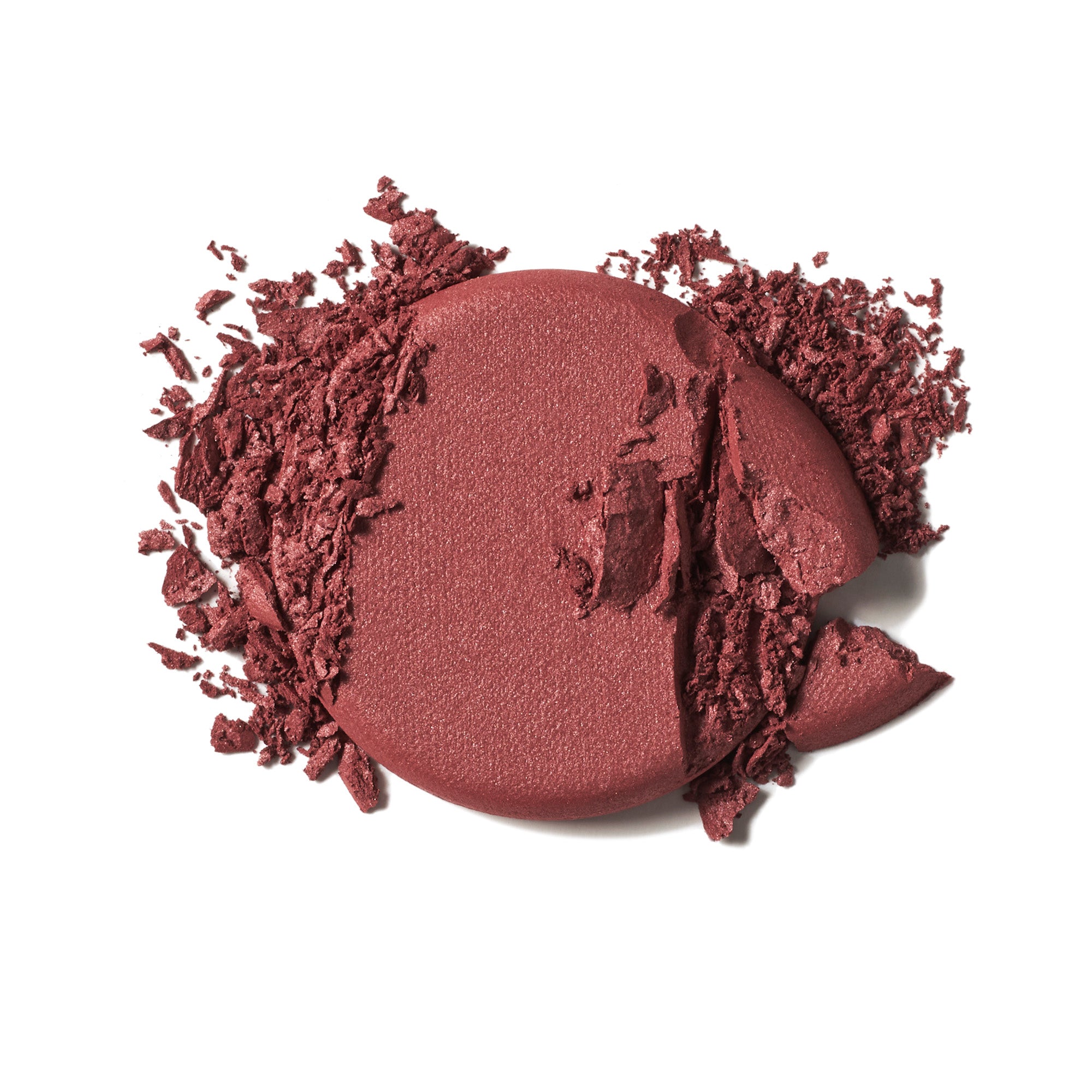 Soft Focus Blurring Blush in deep berry red powder swatch on white background, makeup