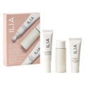 ILIA Travel Skincare Set – cream-colored tube and bottle, white background, 30ml & 15ml – skin care