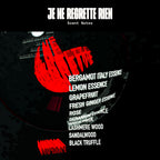 Je Ne Regrette Rien Parfum – black bottle with red lettering, scent notes on black background – perfume