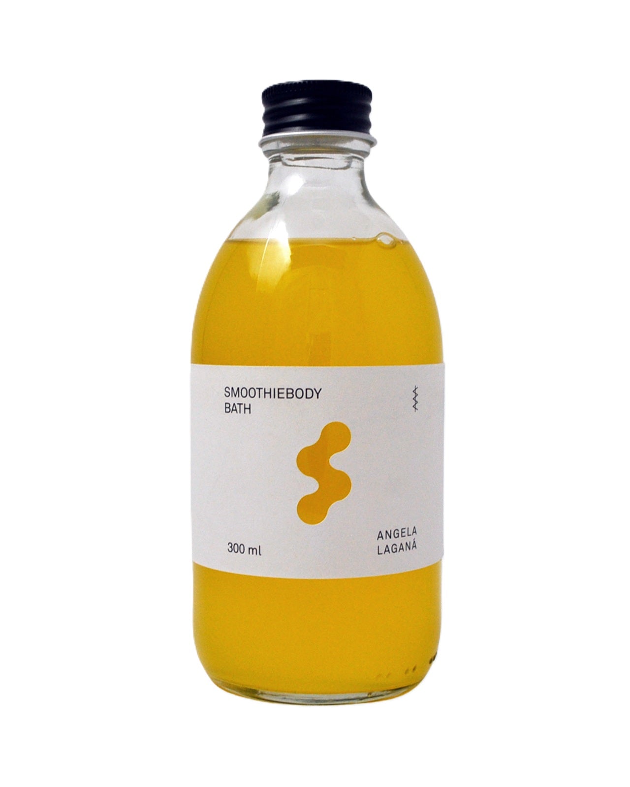 Smoothiebody Bath Red Mandarin – 300ml Glasflasche mit schwarzem Deckel, weißem Etikett, gelbem Inhalt – Körperpflege