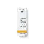 Dr. Hauschka Melissen Tagescreme – 5 ml Probiergröße, weißes Karton mit goldener Linie, weißer Hintergrund – Hautpflege