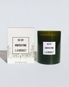 L:A BRUKET No. 331 Winter Pine Candle – green glass, white label, 260g, white background – scented candles