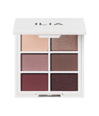 ILIA The Necessary Eyeshadow Palette – weiße Lidschattenpalette mit sechs Farbtönen, weißem Hintergrund – Augenmake-up