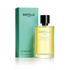 Bastille Paris 14 Juillet Eau de Parfum – yellow bottle with black cap, mint green box, white background – perfume