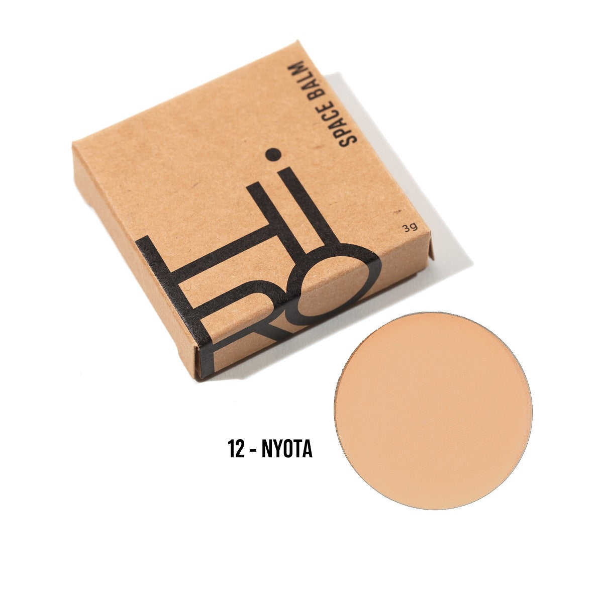 Out of Space Balm #12 Nyota Refill – braune Kartonverpackung 3g, beige Balsam, weißer Hintergrund – Gesichtspflege