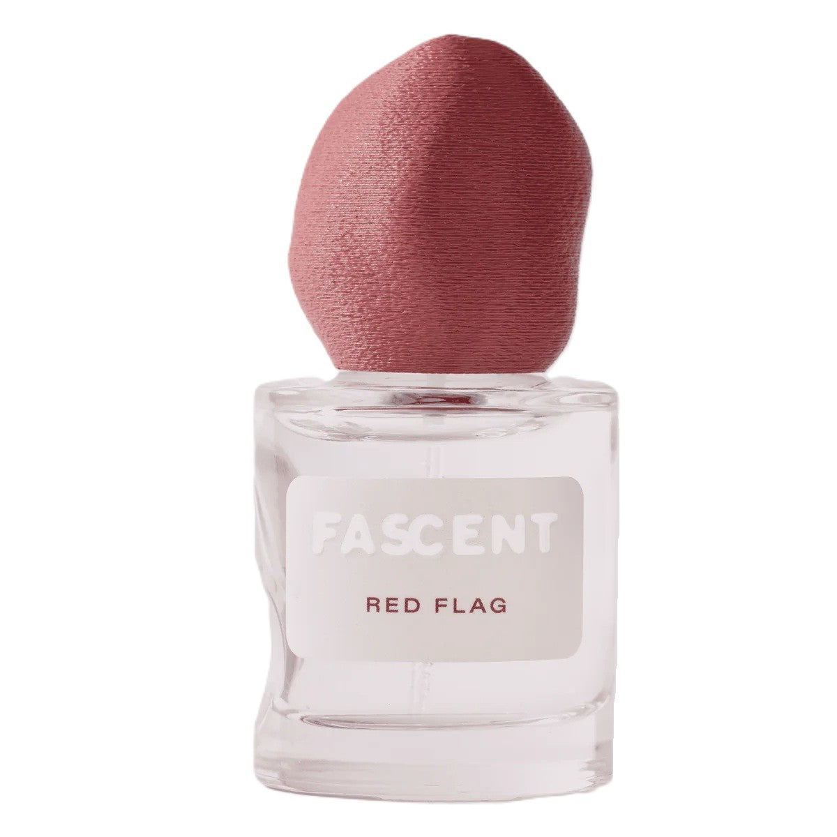 Fascent Red Flag Eau de Parfum – klares Glasfläschchen 30ml, rosafarbener Stoffverschluss, weißer Hintergrund – Parfüm