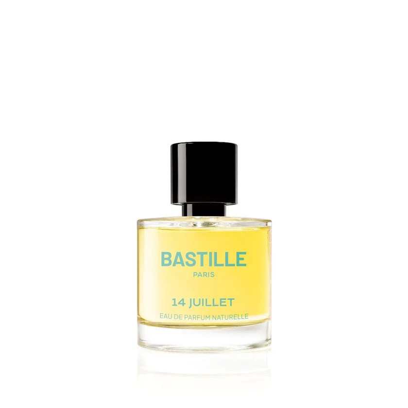 Bastille 14 Juillet Eau de Parfum – klares Glasfläschchen 50ml, schwarzer Deckel, weißer Hintergrund – Parfüm