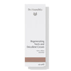 Dr. Hauschka Regeneration Hals- und Décolletécreme – weiße Kartonverpackung 40ml, brauner Streifen, weißer Hintergrund – Hautpflege