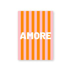 Postcard Amore featuring orange and pink vertical stripes on a white background