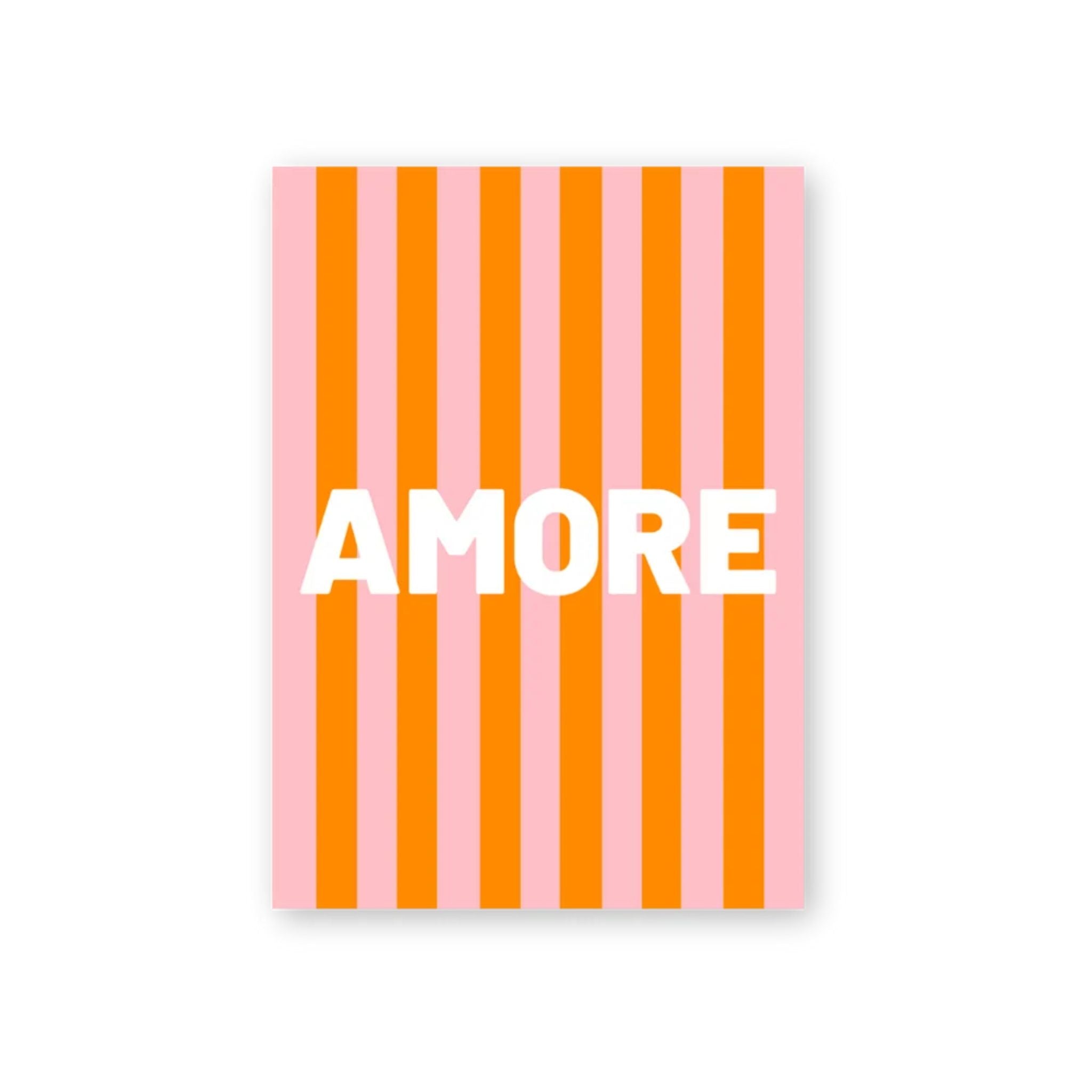 Postcard Amore featuring orange and pink vertical stripes on a white background