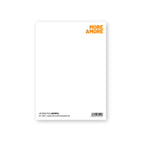 Back side of the postcard Amore by Herr&FrauHempel with orange lettering on a white background