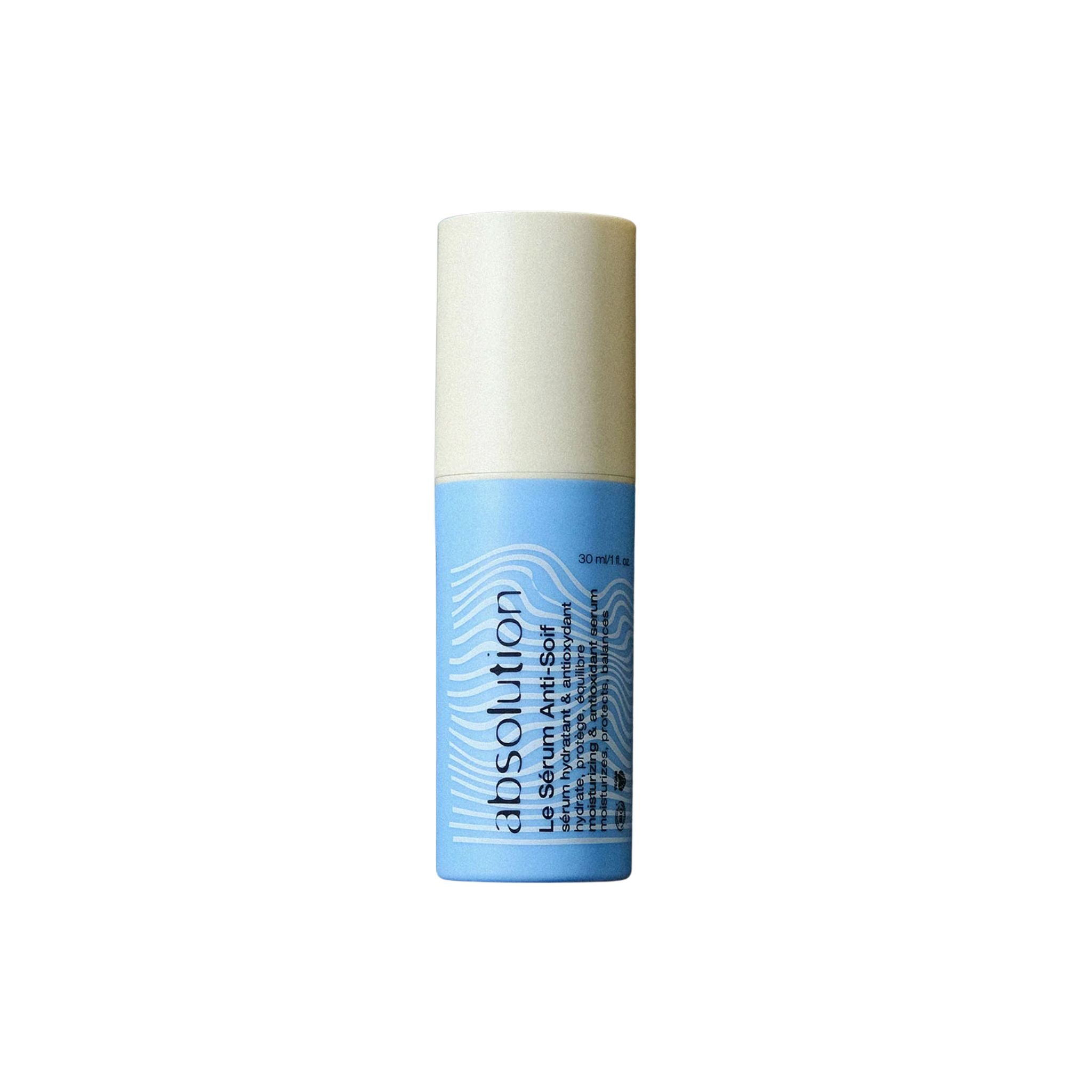 Absolution Le Sérum Anti-Soif: blaue Flasche mit beigem Deckel, Hautpflege-Serum.