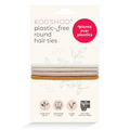 KOOSHOO plastic-free round hair ties golden fibres, cream packaging, white background – hair care