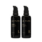 LE PURE E&L The Eye Set – zwei schwarze Pumpflaschen mit goldener Beschriftung, weißem Hintergrund – Augenpflege