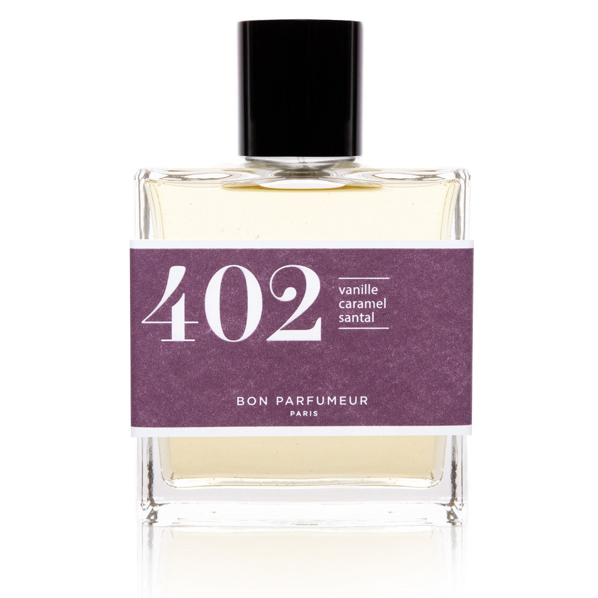Bon Parfumeur 402 Vanille – klares Glasfläschchen 100ml, schwarzer Deckel, weißer Hintergrund – Parfüm