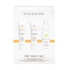 Innersense Pure Travel Trio – weiße Tubes und Sprayflasche, 59 ml, goldene Akzente, weißer Hintergrund – Haarpflege
