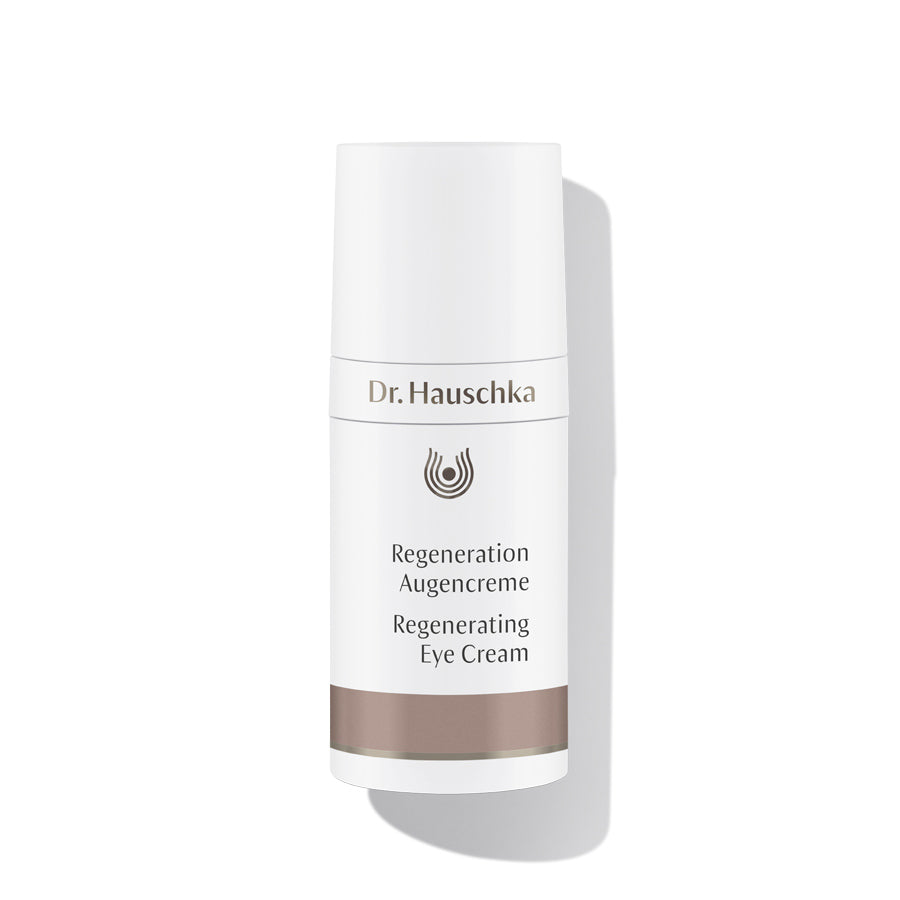 Dr. Hauschka Regeneration Augencreme – weiße Tube mit braunem Band, weißem Hintergrund – Augenpflege