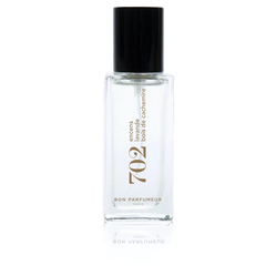 Bon Parfumeur 702 Incense – klares Glasfläschchen mit schwarzem Deckel, weißem Hintergrund – Parfüm