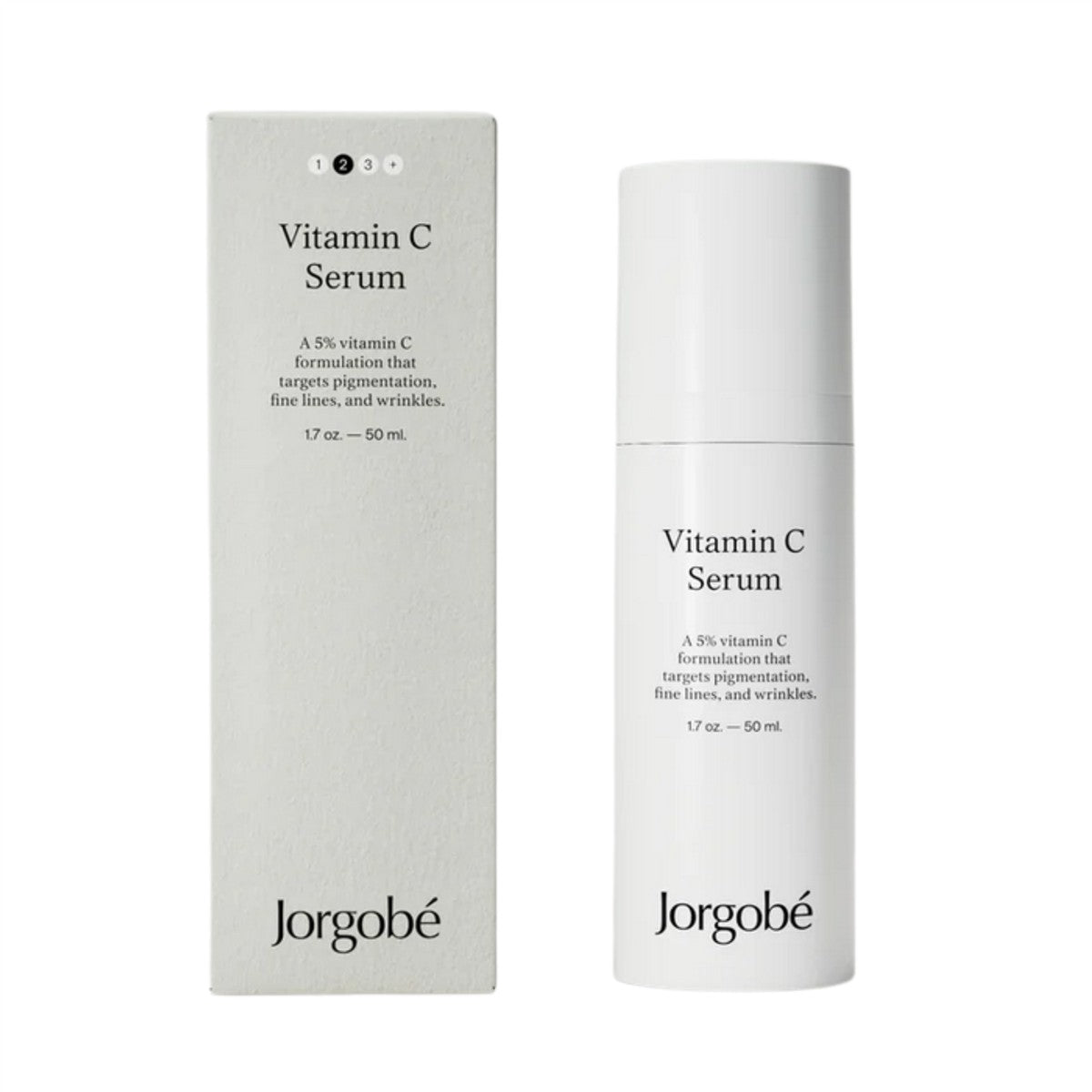 Jorgobé Vitamin C Serum – weißes Fläschchen 50 ml, Pumpverschluss, weißer Hintergrund – Hautpflege