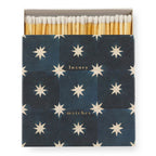 Navy Star Tile Luxury Matches – dark blue box with star pattern, white background – decor