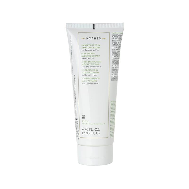 KORRES Aloe & Dittany Conditioner – weiße Tube 200ml, weißer Verschluss, weißer Hintergrund – Haarpflege