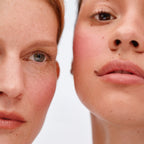 Soft Focus Blurring Blush – soft rose blush on cheeks, white background – face makeup