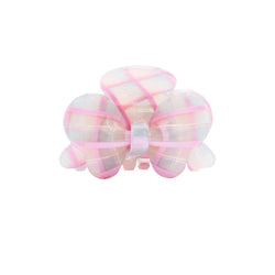 Pink and white checkered bow-shaped hair clip.
