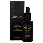 Ipsum Best Skin Face Oil – schwarze Glasflasche 30ml mit Pipettenverschluss, schwarzer Hintergrund – Hautpflege
