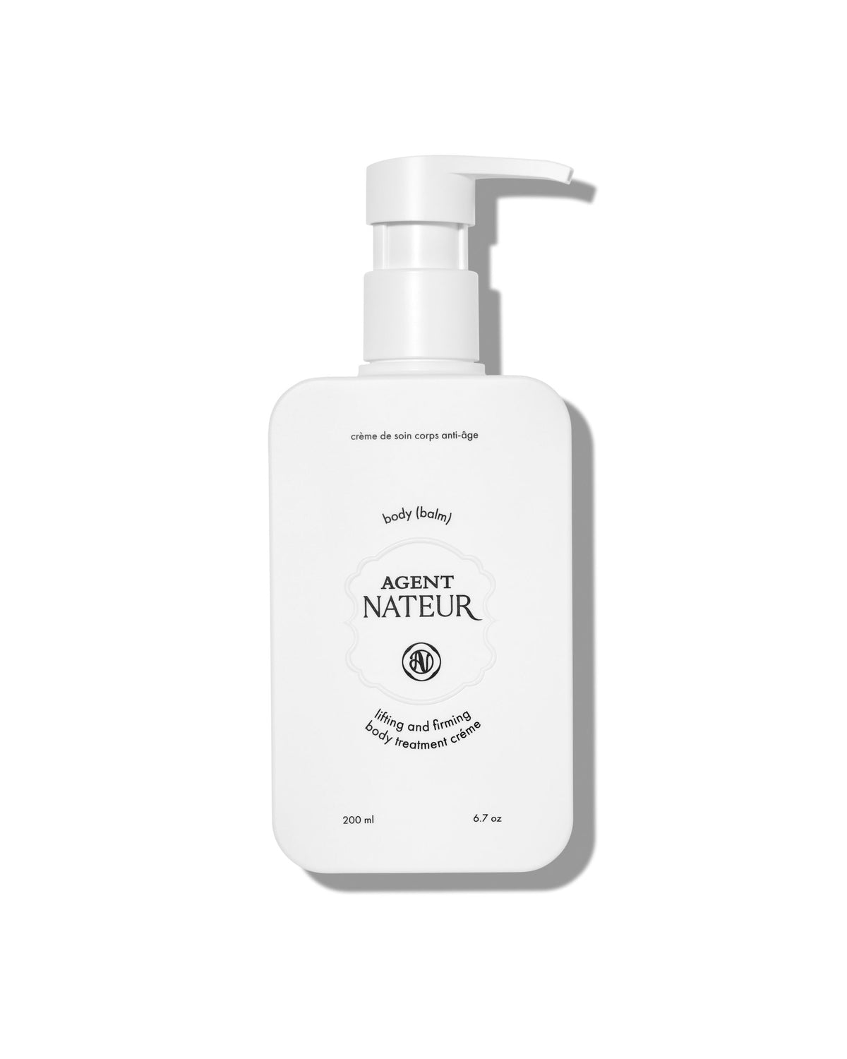 Agent Nateur Body (balm) lifting and firming body treatment crème in a white 200 ml pump bottle, skin care.