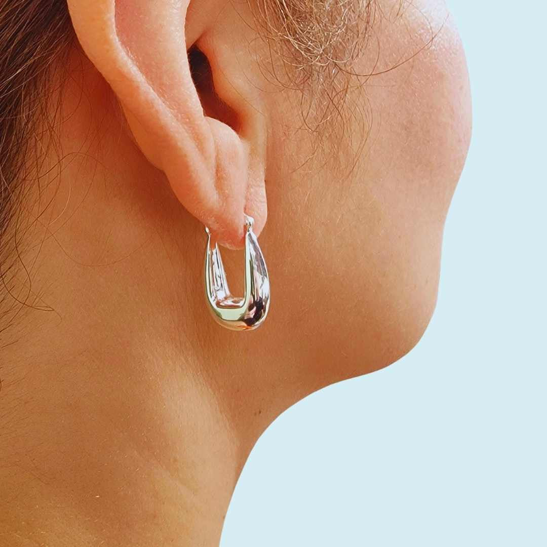 Silver Drop Saddle Hoop Earrings