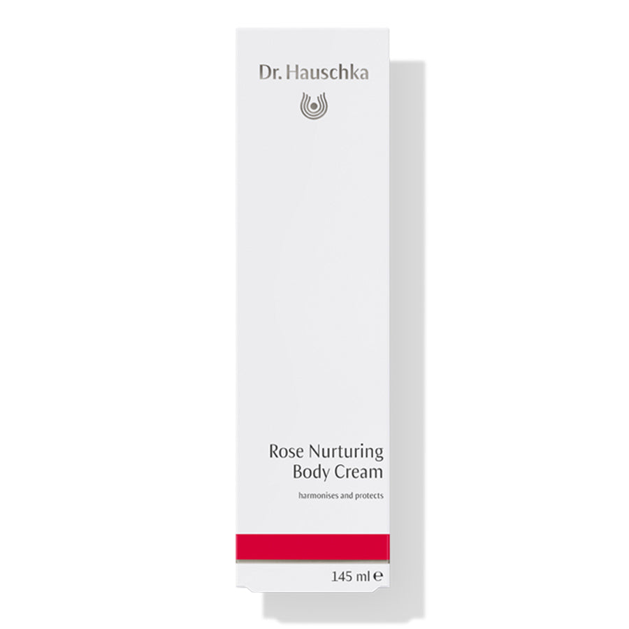 Dr. Hauschka Rosen Körperbalsam – weiße Tube 145ml, roter Streifen, weißer Hintergrund – Körperpflege