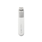 Kobako Nails Straight Shaped Nail Clippers – white casing, brushed stainless steel head, white background – nail care