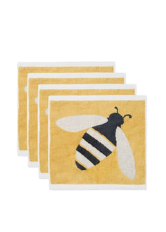 Buzzy Bee Bio-Baumwollwaschlappen – gelb mit Bienenmotiv, weißer Rand, 4 Stück – Gesichtspflege