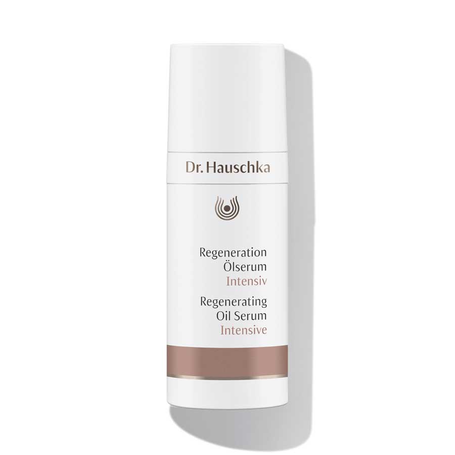 Dr. Hauschka Regeneration Ölserum Intensiv – weißes Fläschchen mit braunem Band, weißem Hintergrund – Hautpflege