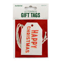 Archivist Geschenkanhänger 'Happy Christmas' – 3er-Pack, weiß mit rotem Schriftzug, roter Hintergrund – Weihnachtsgeschenke
