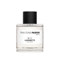 Frau Tonis Parfum N°17 Laundrette – klares Glasfläschchen mit schwarzem Deckel, weißem Etikett, weißem Hintergrund – Parfüm