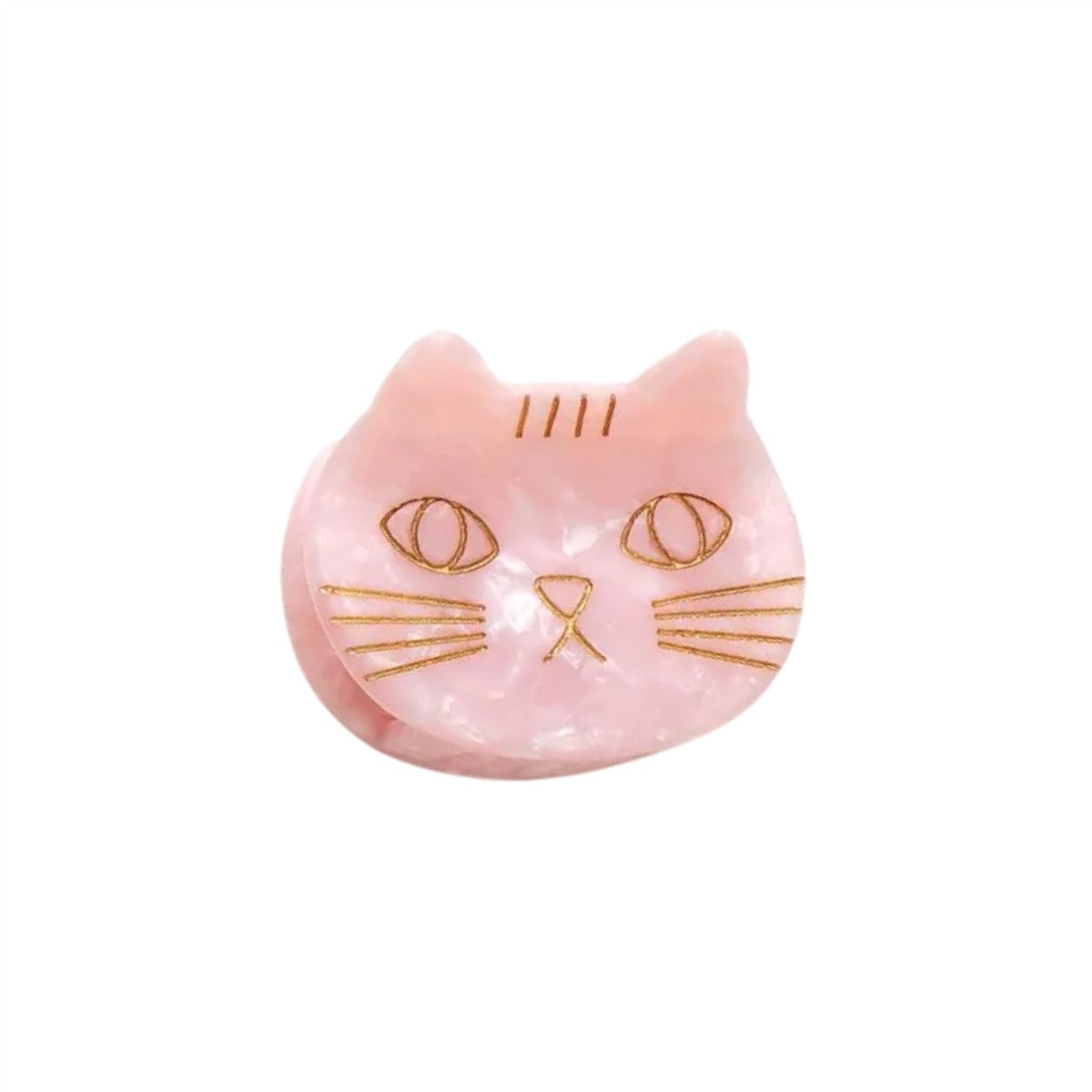 Saltwater Kitty Cat Rosa Hair Clip – pink cat-shaped with gold detailing, white background – hair styling