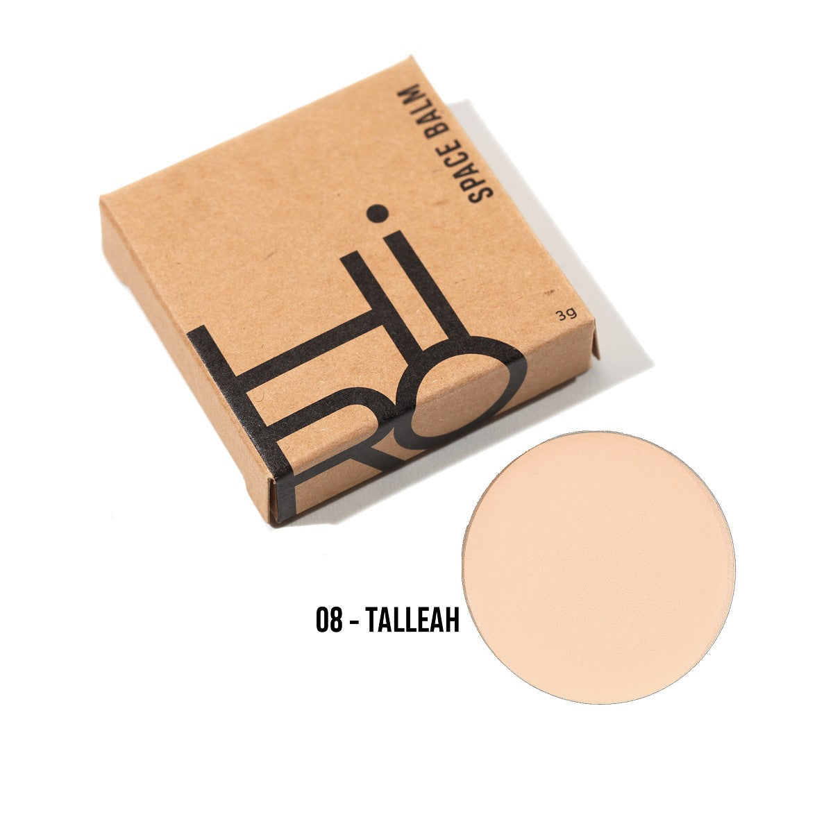 Out of Space Balm #08 Talleah Refill – braune Kartonverpackung 3g, beige Balsam, weißer Hintergrund – Gesichtspflege