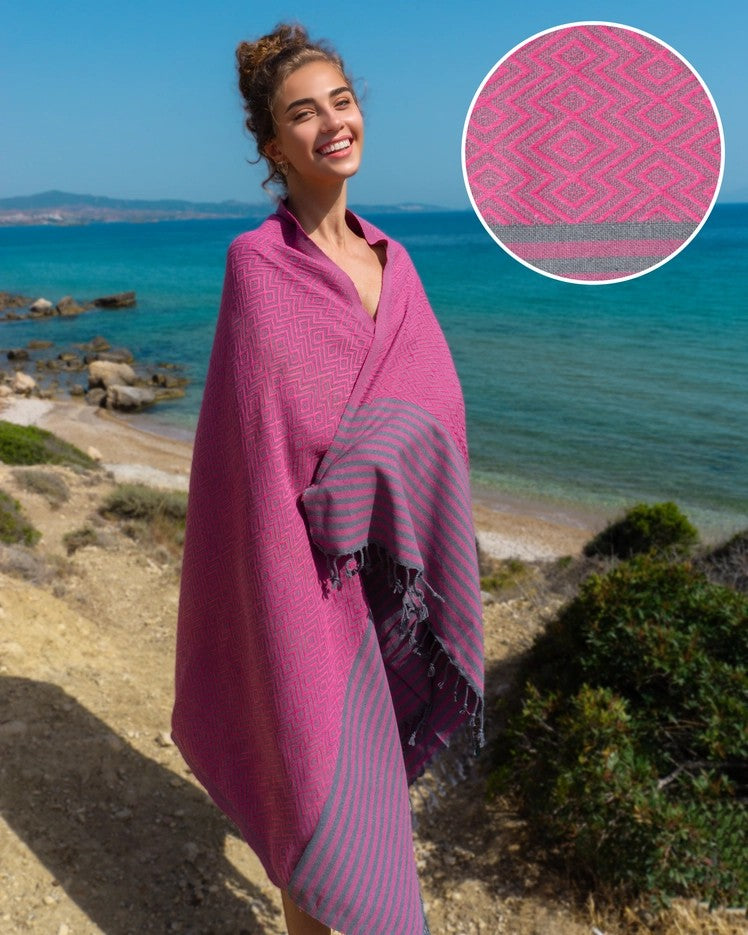 Hamamtuch Sahara Pink/Grau