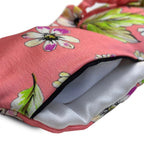Le Flora sleep mask, open with floral pattern in pink and white lining