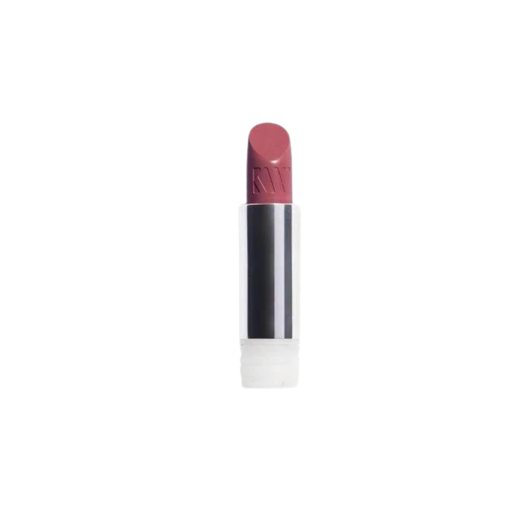 Genuine Lip Stick Refill – rosafarbener Stift, silberner Ring, weißer Hintergrund – Lippenpflege