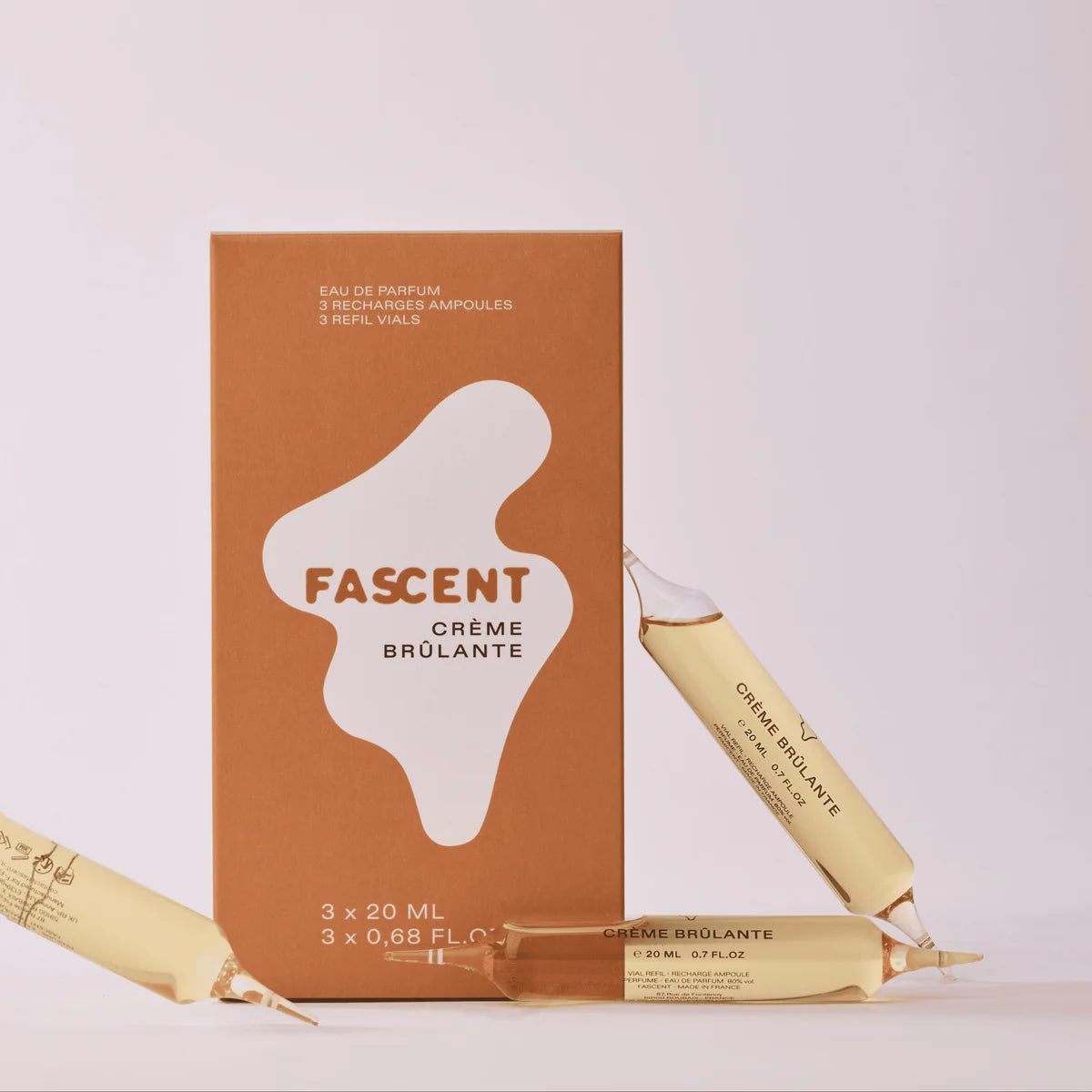 Fascent Crème Brûlante Eau de Parfum – 3x20ml Ampullen, braune Verpackung, weißer Hintergrund – Parfüm