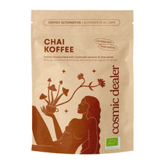 Chai Koffee von cosmic dealer – braune Standbeutelverpackung, koffeinfrei, weißer Hintergrund – Gesundheit & Wohlbefinden