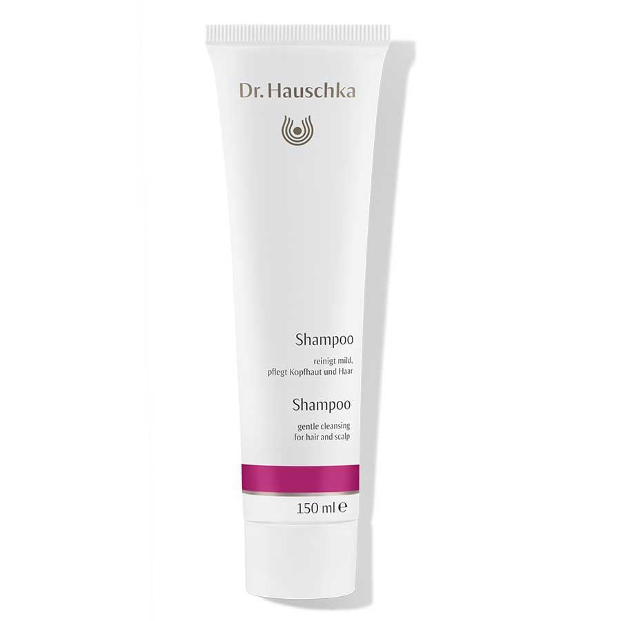 Dr. Hauschka Shampoo – weiße Tube 150ml, lila Band, weißer Hintergrund – Haarpflege