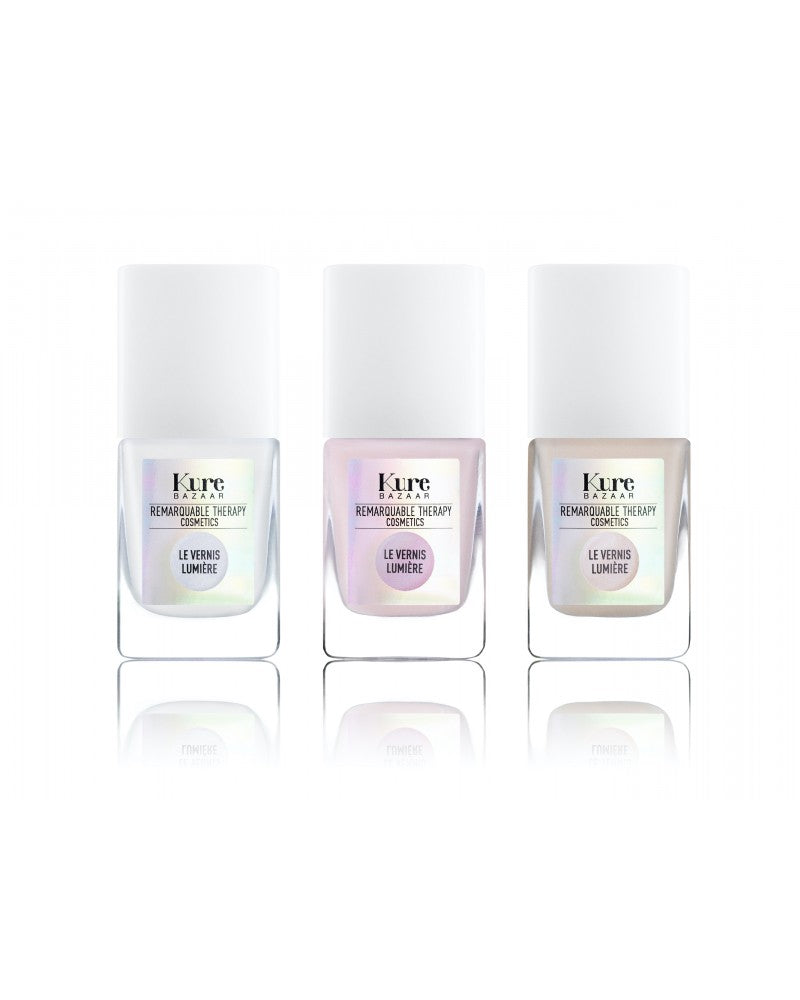 Kure Bazaar Le Vernis Lumière – clear nail polish bottle with white cap, white background – nail care