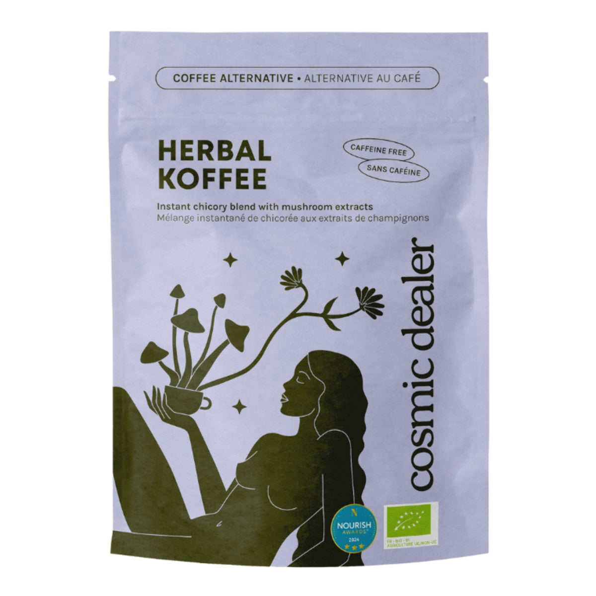Herbal Koffee von cosmic dealer – lila Standbeutel, koffeinfrei, mit Pilzextrakten – Gesundheit & Wohlbefinden