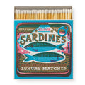 Sardines Luxury Matches – blue box with fish design, white background – decor
