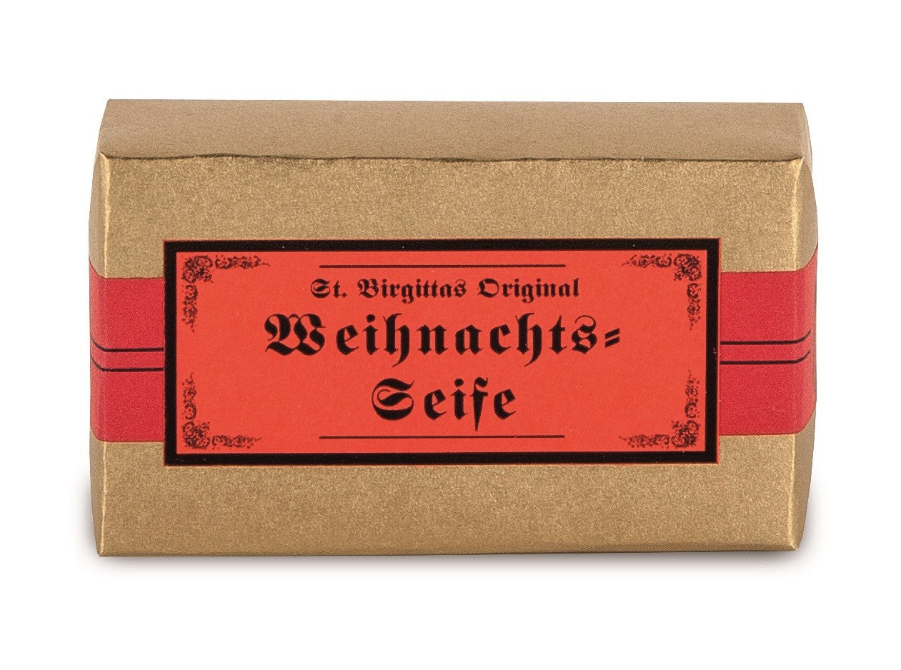 St. Birgittas Original Weihnachts-Seife – goldene Verpackung mit rotem Etikett, weißer Hintergrund – Hautpflege