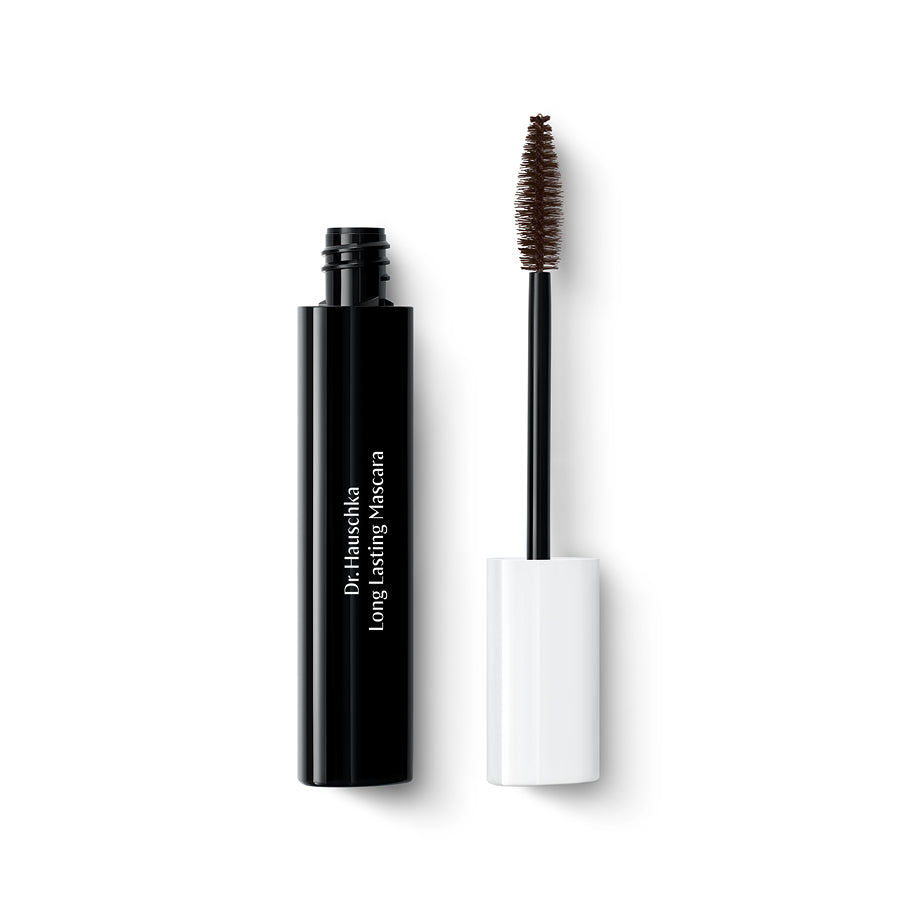 Dr. Hauschka Long Lasting Mascara 02 Brown – black tube, white cap, white background – eyelash makeup