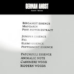 German Angst Parfum – Duftnotenliste auf weißem Hintergrund mit schwarzer Schrift – Parfüm